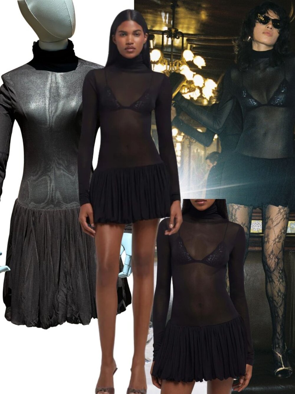 🆕 RAT & BOA 🧿 NWOT Lui Sheer Mesh Long Sleeve Mini Dress, Black - Sz XXS